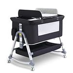 Uuoeebb 4 in 1 Baby Bassinet Bedside Sleeper, Portable Bassinet with Wheels, Baby Crib with Changing Station, Mattress Included and Storage, Foldable Travel Bassinet for Baby/Newborn 0-6months (Black)