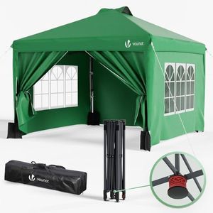 VOUNOT® 3m x 3m Pop Up Heavy Duty Gazebo with Sides, Central Lock System & 4 Weight Bags & Carry Bag, Marquee Garden Party Tent Outdoor, Green