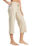 Willit Women's 20" Capris Pants Cotton Wide Leg Yoga Pants with Pockets High Waisted Exercise Workout Causal Lounge Pants Khaki L