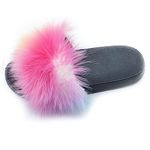 Unpafcxddyig Women Artificial Fur Slide Slippers Soft Furry Open Toe Slip On Sandals,US 10,rainbow