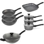 Salter COMBO-8587A Megastone 8 Piece Pan Set - Non-Stick Saucepans, Frying Pans, Wok & Griddle, Forged Aluminium Cookware, Induction Suitable, Corrosion-Resistant, Dishwasher & Metal Utensil Safe