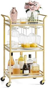 VASAGLE Bar Cart, Home Bar Serving Cart, Small Bar Cart with 3-Tier Shelf, Wine Holders, Glass Holders, Mini Bar Cart for Small Spaces, Kitchen, Dining Room, Living Room, Pale Gold