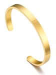 Bandmax Mens 14K Gold Plated Bracelet Adjustable Metal Open Cuff Bracelet Simple Arm Cuff Stainless Steel Bangle Wristband for Men Women Gift for Friend