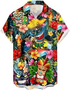 Mens Button Down Short Sleeve Shirt Shirt Collar Abstract Printed Shirts Casual Beach Tops, Funky Aloha, X-Large