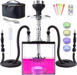 QiQiCi Large Hookah Set with Everything – Premium 2 Hose Shisha Kit with LED Light Hookah Machine & Complete Accessories for Modern Smoking Experience