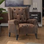 House of Velvet Leather Air Suede Brown Sandringham Accent Wingback Chair