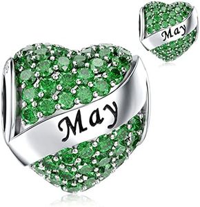 DALARAN May Birthstone Charms Sterling Silver Happy Birthday Heart Bead Charm for Pandora Bracelet with Box