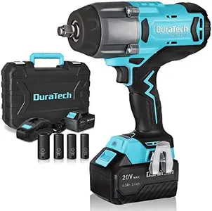 DURATECH 20V 1/2 Inch Cordless Impact Wrench, 600 Ft-Lbs, Brushless Motor, 5 Settings, Fast Charge 4.0Ah Li-ion Battery, Sockets Included