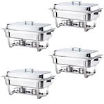 ALPHA LIVING 70014-GRAY 4 Pack 8QT Chafing Dish High Grade Stainless Steel Chafer Complete Set, 8 QT, Alpine Gray Handle