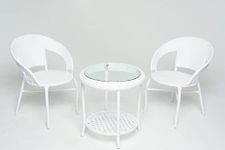 DEVOKO Patio Table And Chairs, Wicker Patio Furniture Sets, Outdoor Wicker Hdpe Rattan Bistro Set, Modern Front Porch Backyard Conversation Set (White, 76.2 Cm, 61 Cm, 58.4 Cm)