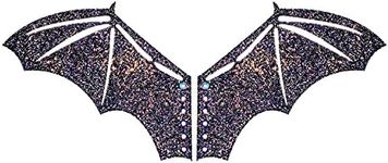 Neva Nude Large Glitter Reflective Black Bat Boot Leg Wing | Handcrafted Costume Wings for Calf or Boots | Strapped or Laced on for Raves and Festivals