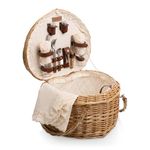 PICNIC TIME Heart Picnic Basket for 2, Wicker Picnic Basket, 2 Person Picnic Set, Couple Gifts, (Antique White)