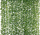 SUPER MARCHE Lush Haven Set of 12 Artificial Garlands, 8 Feet Each, Hanging Leaves Greenery Vine Creeper Plants in Enchanting Green. Perfect for Vibrant Decor, Indoors or Outdoors.(Set of 12)