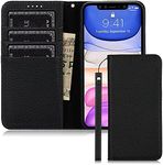 FROLAN for iPhone 11 Pro Max Wallet Case with Credit Card Holder Slot Genuine Leather Premium Cow Leather Magnetic Flip Folio Drop Protection Shockproof Cover for iPhone 11ProMax 6.5 Inch (Black)