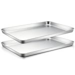 Stainless Steel Baking Tray Set of 2, Baking Sheet Cookie Tray Professional, 40x 30x 2.5 cm, Non Toxic & Healthy, Mirror Finish & Rust Proof, Easy Clean & Dishwasher Safe