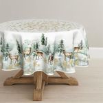 Artoid Mode Gold Snowflakes Trees Deer Christmas Table Cloth, Round 140 cm Winter Xmas Table Cover Protector For Party Home Table Decorations