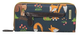 SWANKYSWANS Womens Freddie Fox & Squirrel Print Front Zipper Wallet LWOZ501 Navy Blue