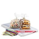 200 Pack Clear Plastic Cellophane Bags - Goodie Bags | 6X8 With 4" Twist Ties | Candy Bags | Cookie Bags | Treat Bags | Clear Gift Bags | Cellophane Treat Bags