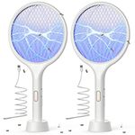 YISSVIC Electric Fly Swatter 4000V Bug Zapper Racket Mosquito Fly Killer 1500 mAh 3 Layers Mesh with USB C Cable Stand Base for Indoor Outdoor White 2 Pack