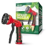 Signature Garden Heavy-Duty Nozzle, Comfort-Grip 8 Different Spray Patterns for Watering Lawns, Washing Cars & Pets (Red)