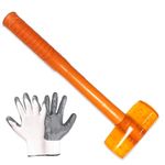 KRISHAK TOOLS Rubber Mallet Hammer and gloves with Rubber Round Head and Non-Slip Comfortable Grip Handle Soft Face Hammer for Tiles and Other Work