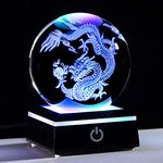 Qianwei Chinese Dragon Decor Gifts, Dragon Statue Figurines Stuff Decorations 3D Laser Etched Halloween Crystal Balls Feng Shui for Witchcraft Paper Weights Glass Decor