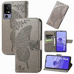 Ranyi for Lively Jitterbug Smart4 Case, Jitterbug Smart 4 Case, Butterfly Pattern Magnetic Wallet Case with Credit Card Holder Kickstand Flip Folio Leather Wallet Case for Jitterbug Smart4 -gray