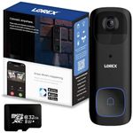 Lorex 2K Wireless WiFi Smart Video Doorbell Camera w/No Subscription Fee - Night Vision, Battery-Powered, Motion Detection (Black)