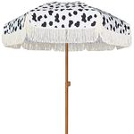 AMMSUN 7ft Patio Umbrella with Fringe Outdoor Tassel Umbrella UPF50+ Premium Steel Pole and Ribs Push Button Tilt, Cow Polka Dots