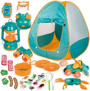 FUN LITTLE TOYS Kids Camping Set with Pop Up Play Tent Toys, 36 PCs Camping Toys with Battery Lantern and Drawstring Bag Kids Tent Indoor Outdoor Pretend Play, Birthday Gifts for Boys and Girls