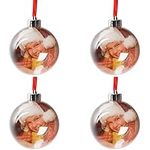 Belle Vous Christmas Photo Ball Ornaments (4 Pack) - 8cm (3.14") Clear Plastic Christmas Baubles with String for Displaying 7.5cm (2.95") Photos - Xmas Tree Hanging Decorations, DIY Craft, Party Decor