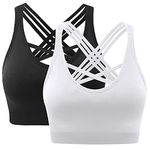 ANGOOL Padded Sports Bra Wirefree Mid Impact Yoga Bras Unique Cross Back Strappy for Gym Yoga