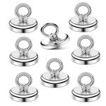Fhintory Neodymium Fishing Magnets Strong Kit 99lb, 8 Pack Combination Tension Fishing Magnets Strong Heavy Duty 32mm, Extra Strong Magnet with Eye Bolts for Hanging, Salvage