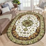 Boho Area Rug 4'x6', Washable Rug Oval Rug Soft Distressed Grass Green Rug Throw Rug Nursery Carpet Floor Mat Blue Living Room Rugs for Bedroom Bathroom Kitchen Entryway Dorm Dining Room Home Decor