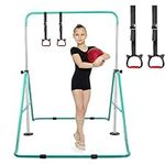 Gymnastics Bars with Rings, Expandable Horizontal Bar Adjustable Height Folding Training Monkey Kip Bars, Junior Training Bar Gymnastics Equipment for Kids Home Gym