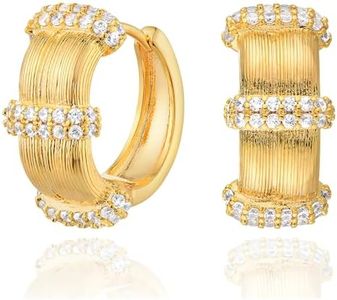 Dremmy Studios Chunky Hoop Earrings For Women - 14K Gold Plated Cubic Zirconia Huggie Earrings | 925 Sterling Silver Posts Earrings