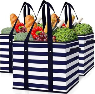 WiseLife Reusable Grocery Bags Boxes Storage Basket[3 Pack],Water Resistant Heavy Duty Shopping Boxes, Collapsible Utility Tote Bags w/Long Handle,Storage Bags/Bins/Cubes for Groceries,Clothes,Books