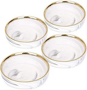 VanEnjoy 3.5 inches Marble Porcelain Side Dish Bowl Seasoning Dishes Soy Dipping Sauce Dishes-Set of 4, White with Gold Rim