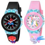 ON TIME OCTUS Kids Analouge Multi-Color Light Cute 3D Cartoon Character Boy's and Girl's Watch (Multicolour Dial & Black and Pink Colored Strap,Pack of 2)