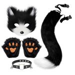 Therian Mask Animal Wolf Paw Gloves & Furry Cat Ears Collar Set with Fox Tail - Cosplay Costume Kit