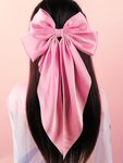 Trend By Kimaayra Luxury Satin Long Tail Hair Bow Alligator clip for Women and Girls, Gift for her, Gift for women, 1 Tail Hair Bow, Free Size (Baby Pink)