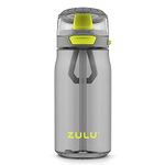 Zulu Kids Flex 16oz Tritan Plastic Water Bottle with Silicone Spout, Leak-Proof Locking Flip Lid and Soft Touch Carry Loop,Gray/Green,239-0198-436-6