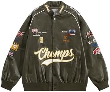 Aelfric Eden Faux Leather Jacket Oversized Racing Motorcycle Jackets Moto Coats Unisex Trendy Streetwear Jacket Green L