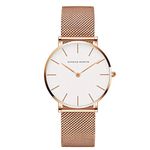 Hannah Martin Ultra Thin Stainless Steel Mesh Band Waterproof Quartz Women's Wrist Watch (White Dial, Rose Gold-Tone Band)