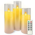 LTETTES Flickering Flameless Battery Operated Acrylic Fiber LED Pillar Candles with Remote Control and Timer for Home Decorations,Festive,Valentine,Weddings,Gifts -(2.3" D 5.5"x6.5"x7.5"H) Set of 3 (White)