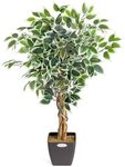 CHRISTOW Artificial Ficus Tree, Fake Weeping Fig House Plant for Home Decoration, Lifelike Variegated Leaves, Natural Wooden Trunk with Twists, Weighted Pot, Indoor Outdoor (90cm / 3ft)