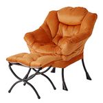 Welnow Lazy Chair with Ottoman, Modern Lounge Accent Chair with Armrests and a Side Pocket, Leisure Upholstered Sofa Chair Reading Chair with Footrest for Small Space, Corner Chair, Reddish Brown