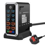 10 in 1 & 660W USB C Charging Station Hub GaN III Multi Port USB Fast Charger Block (6 USB‑C & 4 USB‑A), Black Power Dock Compatible with MacBook, iPhone, iPad, Galaxy S24/S23 etc