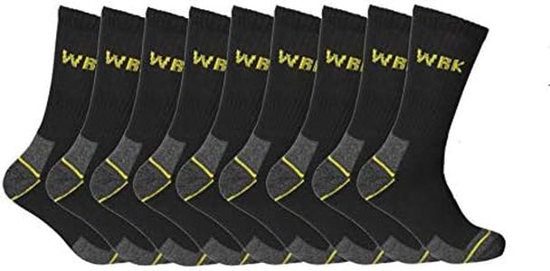 WRK Mens 9 Pair Cotton Blend Work Boot Socks (7-11UK, Black)