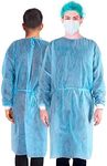 Disposable Isolation Gowns with Long Sleeve, Knit Elastic Cuffs, Fully Closed Double Tie Back – Lightweight Breathable, Fluid Resistant, Unisex, Blue, Pack of 20